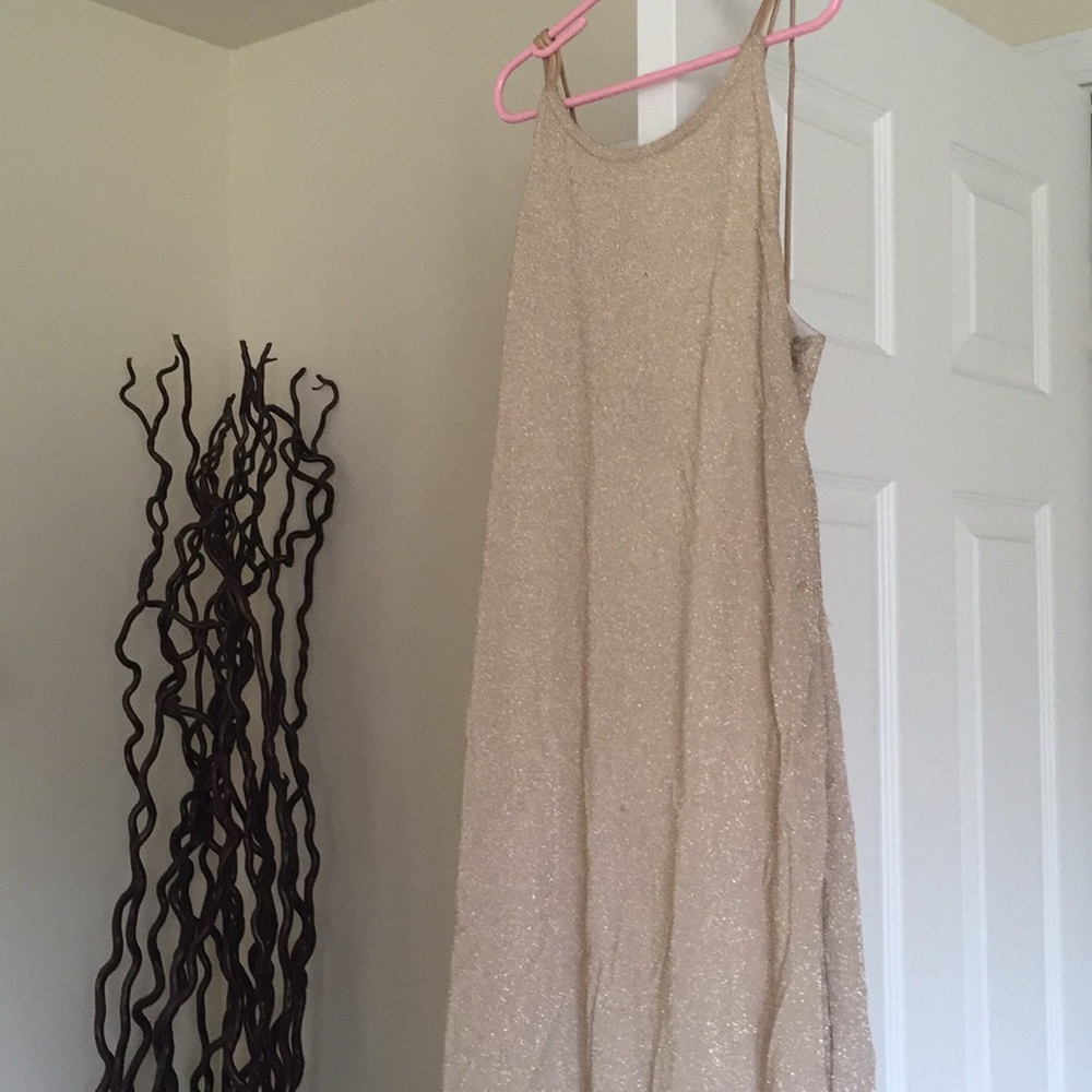 Gold sparkle open back formal dress